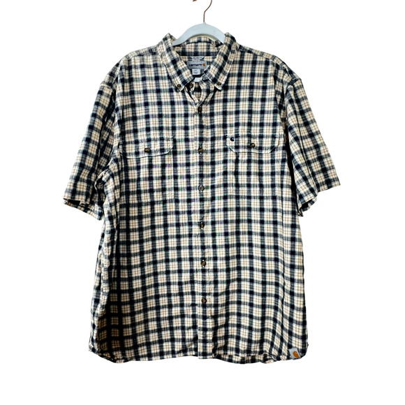 Carhartt Black Beige Plaid Short Sleeve Button Down Shirt Mens Size 2XL - Picture 1 of 4